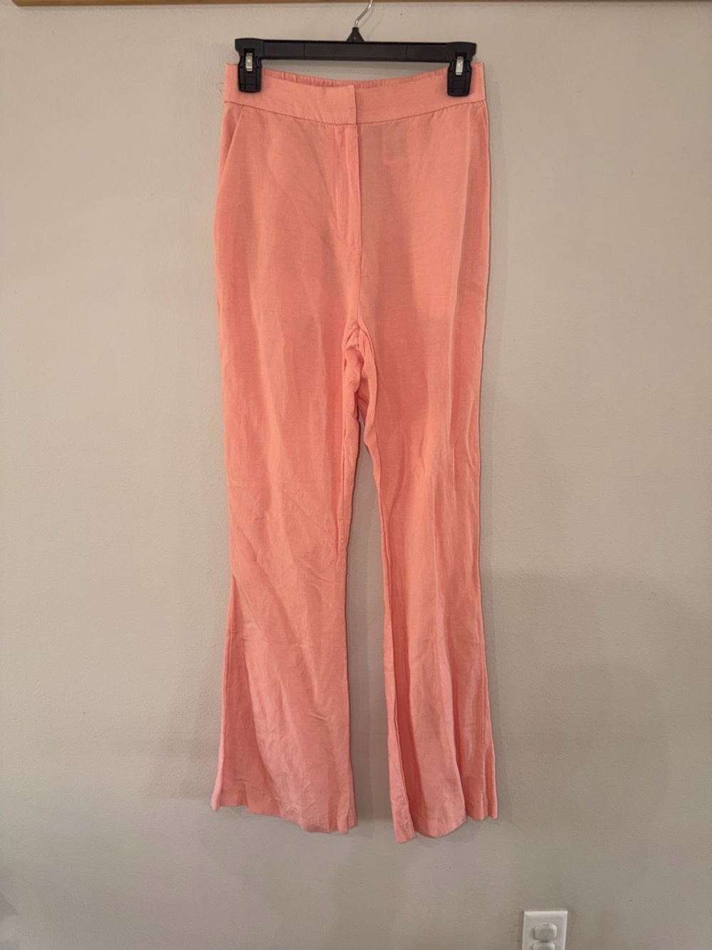 NWT - Linen Blend Flare Pants Coral Pink High Rise Summer Wide Leg - Size 4 - Picture 3 of 8